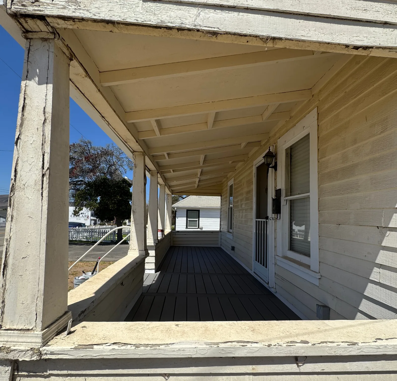 Completed Trex front porch on a home in Santa Maria, viewed from the front yard